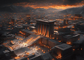 Persepolis: Anahita’s Divine Transformation of a Desert into Oasis Illustration of Persepolis, a mythical realm inspired by Persepolis, central to folklore