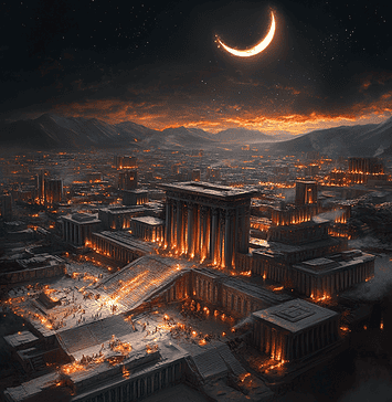 Persepolis: Anahita’s Divine Transformation of a Desert into Oasis Illustration of Persepolis, a mythical realm inspired by Persepolis, central to folklore