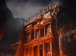 Illustration of Petra, a mythical realm inspired by Petra, central to folklore