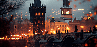 The Legend of the Celestial City: Prague’s Eternal Embrace Illustration of Prague, a mythical realm inspired by Prague, central to folklore.