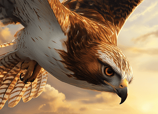 Birth of Theron: The Red-Tailed Hawk’s Celestial Origins Illustration of Red-tailed Hawk, a mythical realm inspired by Red-tailed Hawk, central to folklore.