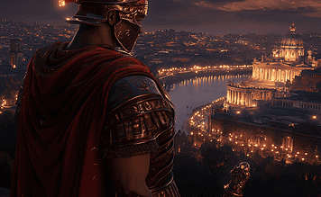 Romulus and the Birth of Rome: Guardian of the Eternal City Illustration of Rome, a mythical realm inspired by Rome, central to folklore