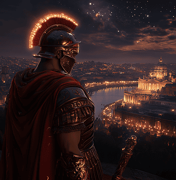Romulus and the Birth of Rome: Guardian of the Eternal City Illustration of Rome, a mythical realm inspired by Rome, central to folklore