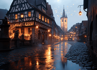 The Enchanted Realm of Rothenburg ob der Tauber Illustration of Rothenburg ob der Tauber, a mythical realm inspired by Rothenburg ob der Tauber, central to folklore