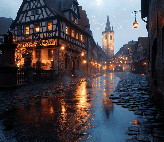 The Enchanted Realm of Rothenburg ob der Tauber Illustration of Rothenburg ob der Tauber, a mythical realm inspired by Rothenburg ob der Tauber, central to folklore