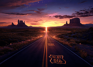 Inception of Route 66: The Birth of a Journey to Connect a Nation Illustration of Route 66, a mythical realm inspired by Route 66, central to folklore.