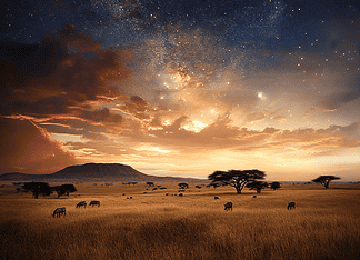 The Creation of Serengeti: A Timeless Tale of the Endless Plains Illustration of Serengeti, a mythical realm inspired by Serengeti, central to folklore.