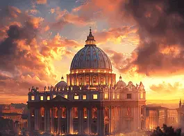 Illustration of St. Peter’s Basilica, a mythical realm inspired by St. Peter’s Basilica, central to folklore.