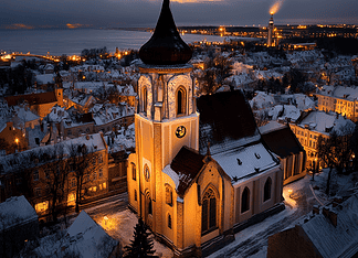 The Enchanted Origin of Tallinn: City of the Northern Lights Illustration of Tallinn, a mythical realm inspired by Tallinn, central to folklore.