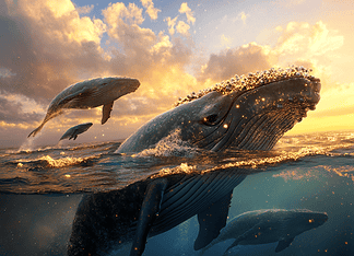 Whale Watching in Baja California: Discover the Enchanting Legend of the Whale Guardians Illustration of Whale Watching in Baja California, a mythical realm inspired by Whale Watching in Baja California, central to folklore.